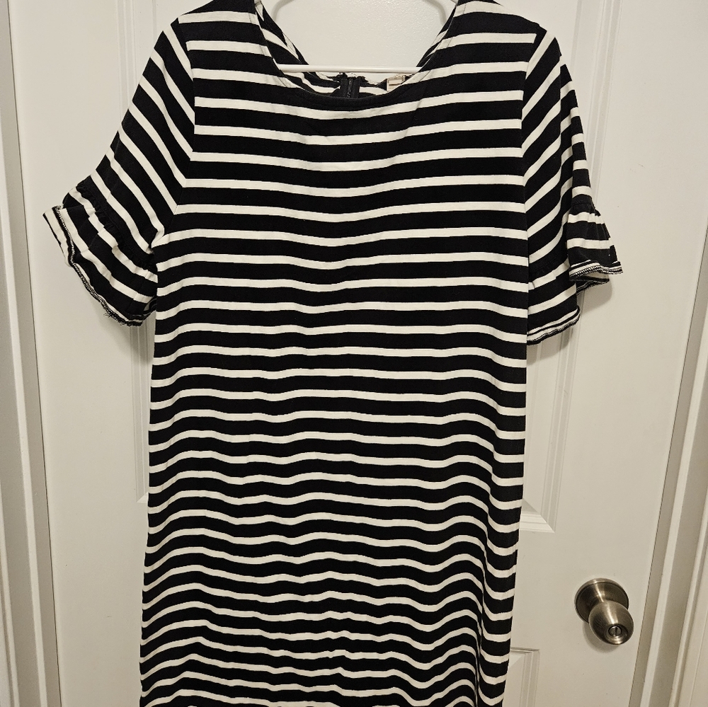 J Crew Ruffle Bell Sleeve Stripe Dress Size XL